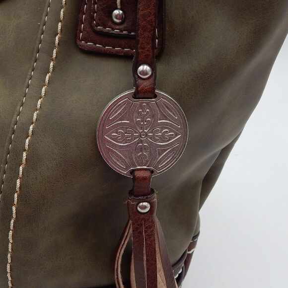 BOC Bøc Born Concept Green Tan Brown Handbag Purse Shoulder Bag Pockets - Picture 10 of 16